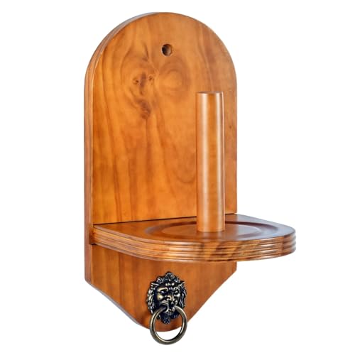 Funabridge Wooden Cone Chalk Holder For Pool Table, Wall-Mountable, Elegant Walnut Finish, Sturdy Pine Wood With Lion Head Decoration, Easy Setup For Game Rooms