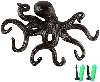 MDLUU Octopus Hook, Nautical Wall Hook, Antique Key Holder Hook, Cast Iron Hook for Coat, Hand Towel, Bathrobe, Jacket (Brown)