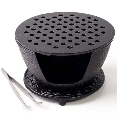 BEYLAB Big Incense Burner, Cast Iron Bowl and Lid for Sticks, Cones, Wax Melts, Charcoal and Resin, Traditional Oriental Zen Home Decor, Supports Aromatherapy and Mindfulness