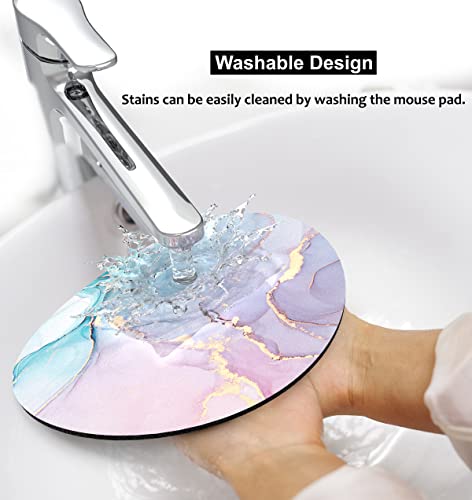Audimi 小型マウスパッド 7.9 x 7.9インチ ラウンド型マウスパッド ノートパソコン ワイヤレスマウス ホームオフィス 旅行用 ポータブル 洗える カラフル マーブル