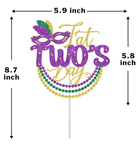 Fat Two's Day Cake Topper, Marid Gras Baby Shower Decorations, Funny Second Birthday Decoration for Baby, Fat Tuesday Boys Girls 2nd Birthday Party Decorations Gold Glitter by Hequoyer - Used condition - Image 6