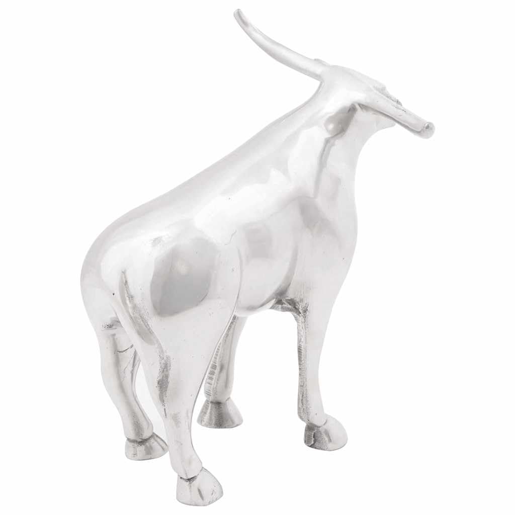Sculpture taureau argentée en aluminium brillant d'art moderne pour salon