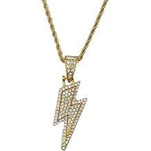 18K Gold Plated Lightning Bolt Necklace for Men Women Hip Hop Lightning Bolt Necklace Cubic Zirconia Rock Punk Totem Pendant Necklaces Jewelry Gift
