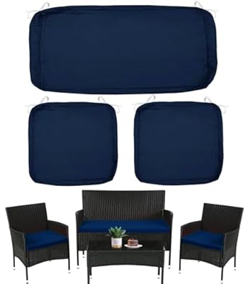 Sqodok Patio Cushion Covers 3 Packs Outdoor Seat Cushions Replacement Covers Fit for 4 Pieces Wicker Rattan Furniture Patio Conversation Set Loveseat Chair-38x19x2,19x19x2, Blue