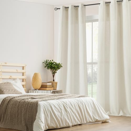 Ronaldecor Cortinas de linho natural mescladas semitransparentes para sala de estar, cortinas textur