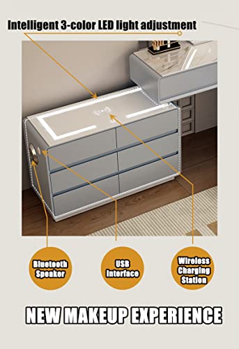 Zgnbsd Corner Vanity Set - Makeup Vanity Desk With Charging Station & Bluetooth Speaker, Corner Vanity Table 8 Drawers Design, Including Led Vanity Mirror And Chair, Suitable For Her #TOP2