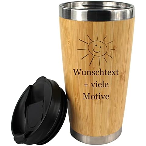 Kaffeebecher mit Namen + Motiv Gravur in Holz Optik Cover
