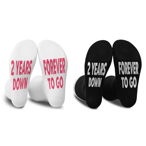 FujLoy 2 Years Anniversary,2 Years Down Forever To Go Socks 2nd Anniversary,Gifts For Couple,His And Hers Gifts.2