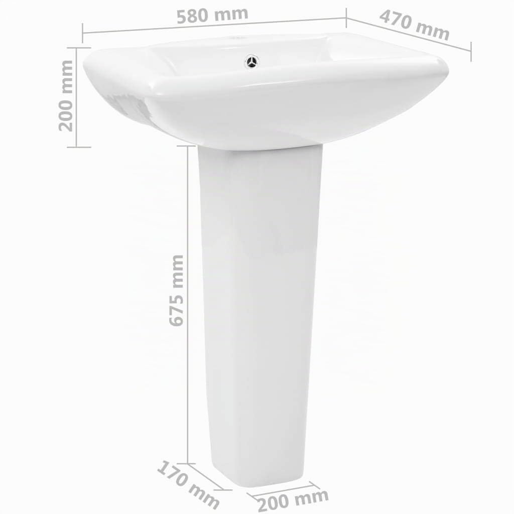 Lavabo de pie Lavabo con Pedestal en Cerámica Lavabos de Pedestal Blanco 58x47x20 cm