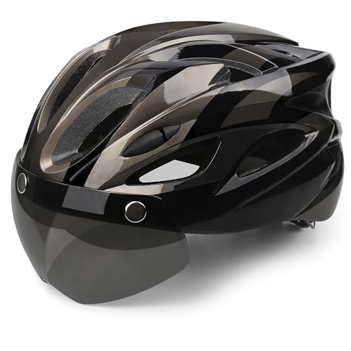【Casco da bici con visiera protettiva rimovibile, protettiva e protettiva】: La visiera montata magneticamente protegge gli occhi dal vento e dal sole, ed è facile da sollevare o rimuovere con una mano quando appropriato.
