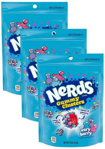 Image of NERDS Gummy Clusters Candy, Very Berry, Crunchy and Gummy, 8 oz (Pack of 3)