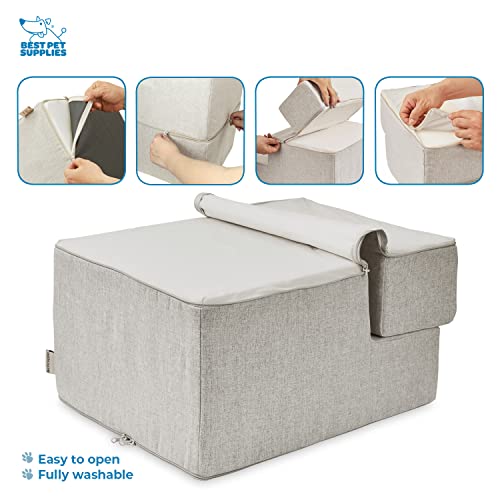 Image of Best Pet Supplies Foldable Pet Steps /Stairs with CertiPUR-US Certified Foam Sand, 3-Steps (H: 16.5 inch) (STF249-S)