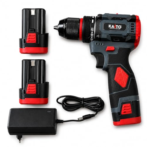 Image of KAITO 18V Cordless Drill Machine Kit | 50Nm Torque | 10mm Chuck | 2 Battery & Charger | 2000 RPM | Reverse Function | Drill Driver for Wood, Metal & Wall with Accessories