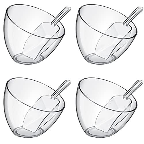 Hoolerry 8 Pcs Serving Bowls Kit Include Plastic Bowls for Parties and Popcorn Measuring Scoops Acrylic Plastic Kitchen Angled Candy Scoops for Office Canister Salad Cooking (Clear,25 oz)