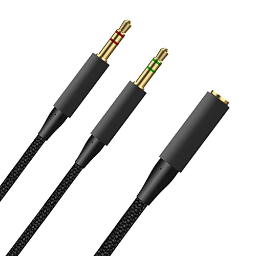 Arzweyk Headphone Splitter 2 in 1 Y-Splitter Replacement Audio Extension Cable Compatible with HyperX Cloud II/Cloud Alpha/Cloud Flight/Cloud Silver/Cloud Flight/CloudX Series Headsets, 6.5FT