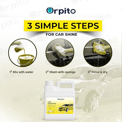 Image of Car Shampoo 5L Multi Fragrance | High Foam Car Wash Liquid | Deep Cleaning Formula | pH Neutral Paint Safe | Removes Dust & Grime | Glossy Finish Wash (1, yellow)