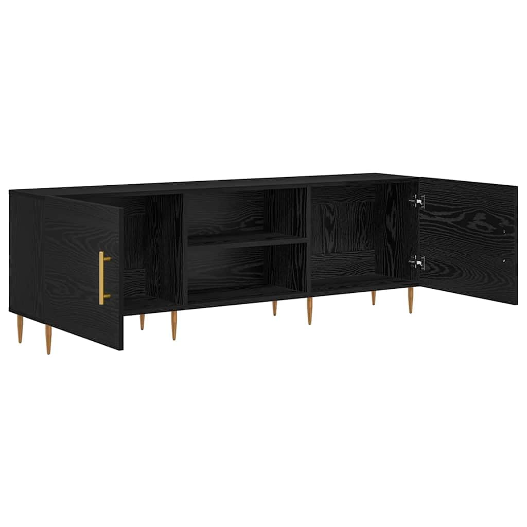 TV-Schrank Schwarz Eichen-Optik, 150x30x50 cm Holzwerkstoff, modernes Lowboard für Wohnzimmer, Schlafzimmer, Entertainment Center, Media Console