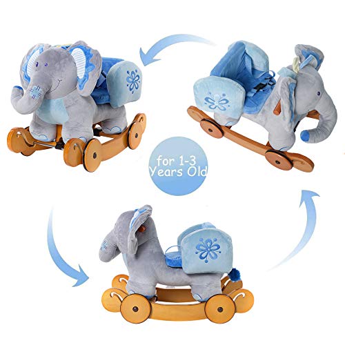 labebe Baby Schaukelpferd Holz mit Räder, 2-in-1 Schaukeltier Elefant, Schaukelpferd Blau für Baby 1-3 Jahre Alt… – Bild 7