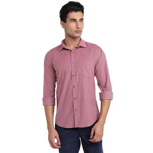 Image of Park Avenue Men Slim Fit Solid Pattern Pure Cotton Semi Cut Away Collar Full Sleeve Casual Shirt