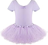 Dancina Leotard Sparkle Tutu Dress Short Sleeve Cute Little Girls Cotton Ballet Dance Outfit 4 Lavender