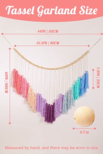 Oversized Colorful Tassel Garland, Boho Blush Pink Tassel Wall Hanging With Wood Beads Macrame Woven Tassel Garland Banner Wall Hangings Decorative For Kids Bedroom Nursery Party Holiday Decoration #TOP1