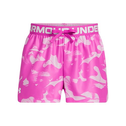 Under Armour Girls' Play Up Printed Shorts, (638) Stellar Pink / / White, X-Large