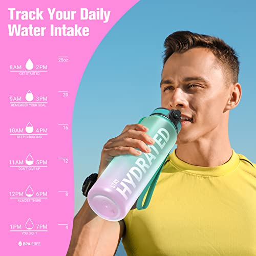 Image of Sahara Sailor Water Bottles, 25oz Motivational Sports Water Bottle with Time Marker - Times to Drink - Tritan, BPA Free, Wide Mouth Leakproof, Fast Flow Technology with Clean Brush (1 Bottle)