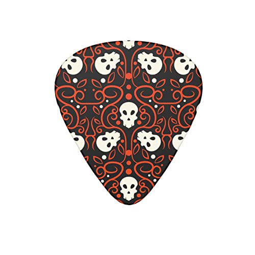Lot de 12 médiators pour guitare électrique, basse acoustique, motif crânes et feuilles rouges avec boîte - Les Beatles, Paul McCartney, John Lennon, RIngo Starr, George Harrison Lot de 12 médiators pour guitare électrique, basse acoustique, motif crânes et feuilles rouges avec boîte