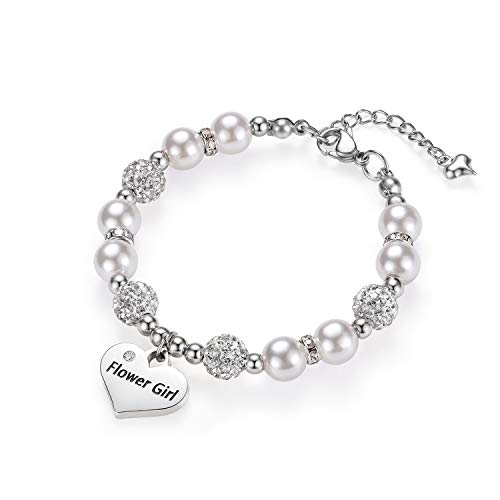 Vinjewelry Flower Girl Bracelet Heart Pendant Rhinestone Charm Pearl Bracelet Flowergirl Jewelry Wedding Gifts #TOP4