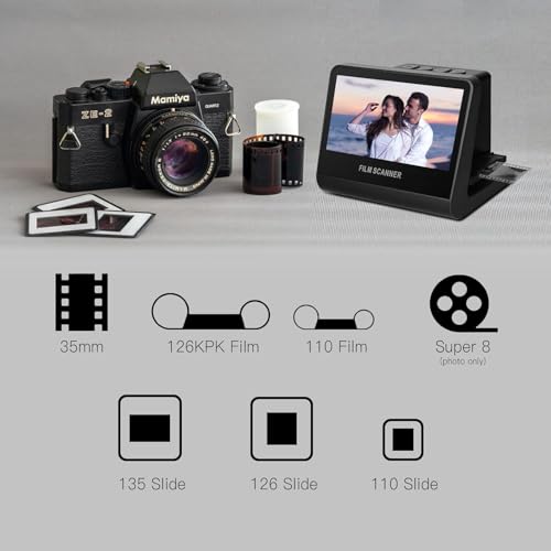 22 MP Film & Slide Scanner with 5 Inch LCD Screen, All-in-One Digital Film Scanner Built-in 16GB Memory Converts B&W/135/110/126 KPK Negative and Super 8/Monochrome Slides into JPEG Photos