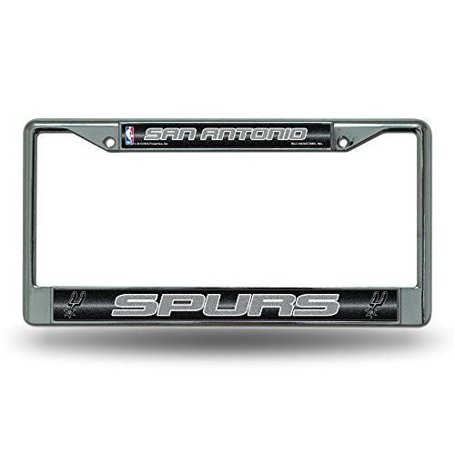 Rico Industries NBA Bling Chrome License Plate Frame with Glitter Accent, San Antonio Spurs