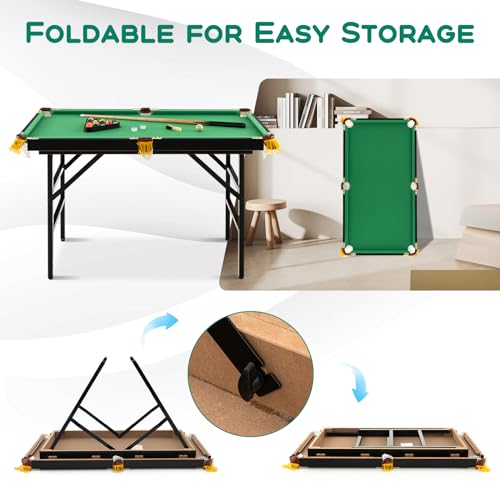 Costzon 47" Folding Billiard Table, Pool Game Table Includes Balls, Cues, Triangle, Chalk, Brush for Kids, Multipurpose Game Table for Parties & Family Gatherings - Image 5