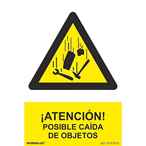 Normaluz Rd36609 - Señal Adhesiva ¡Atención! Posible Caida De Objetos Adhesivo De Vinilo 10X15 Cm Con Cte, Ripci