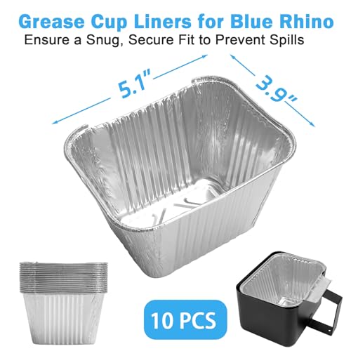 Image of SafBbcue Grease Catcher Cup with 10-Pack Aluminum Drip Pans Liners for Blue Rhino Razor GGC1643L GGC2241L GGC1643M Grill Parts, Pit Boss 2B 3B 4B Ultimate Griddle Catcher Grease Drip Pan