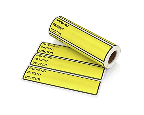 Image of Carstens Patient I.D. Adhesive Medical Chart Labels for 1.5 inch - 4 inch Ring Binder Spines - Pre-Printed Sticker Labels (Room No. / Patient /Doctor), 5 3 /8 inch x 1 3 /8 inch, Yellow, Roll of 200