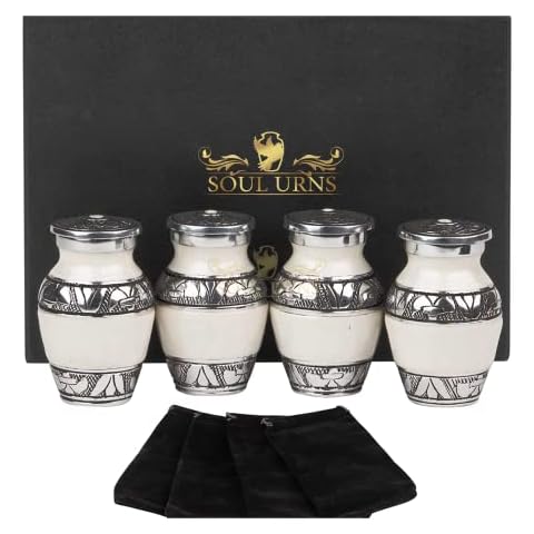 SOULURNS Keepsake Urns for Human Ashes - White with Silver Bands Small Urns for Human Ashes Keepsake, Miniature Urns for Ashes with Velvet Box, Small Urns for Human Ashes Adult Female & Male Cover
