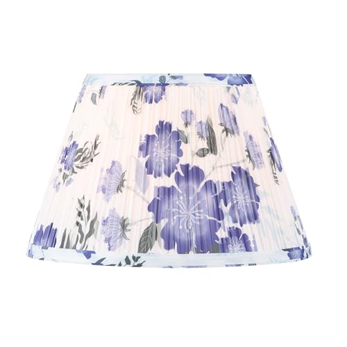 Image of Aspen Creative 33174, Hardback Empire Transitional Spider Lamp Shade, Mushroom Pleated White with Blue Floral Print Designed Fabric, 7 inch Top x 12 inch Bottom x 8 inch Slant Height
