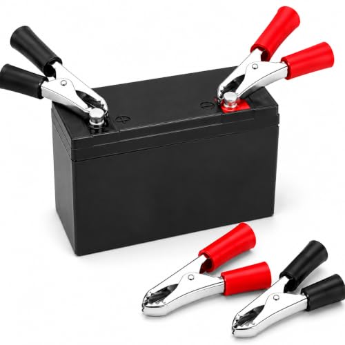Kit 4 Garras Jacaré de Bateria 10A Emborrachadas, Clips Metálicos Vermelho e Preto para Cabos, Chupeta, Testes Elétricos, Conexões Temporárias e Uso Automotivo