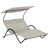 Outsunny Bain de Soleil 2 Places transat avec Toit réglable Appui têtes et roulettes en Acier et Polyester dim. 200L x 137l x 138H cm crème