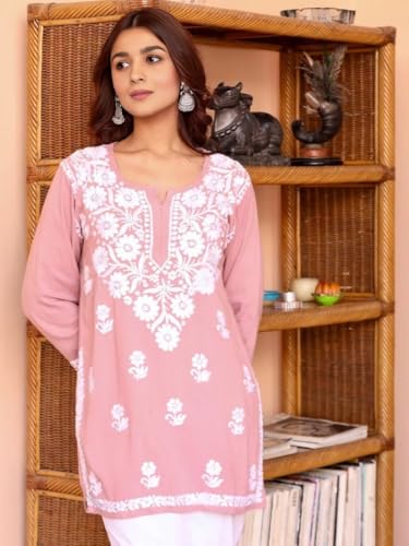 Image of Sidhidata Women Rayon Regular Stylish Kurti with 3 /4 Sleeves & Beautiful Neck Embroidery Ideal for Casual Office Wear & Everyday Comfort (Kurti Angell)