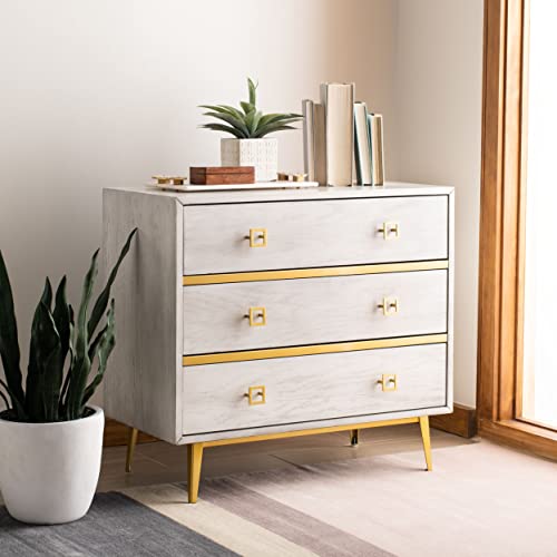 Safavieh Home Katia Modern White Wash And Gold 3-Drawer Chest #TOP1
