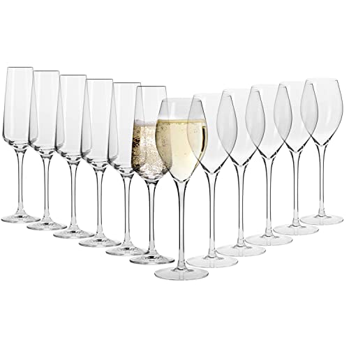 Krosno Champagne Glasses Set | 6X Champagne Flutes 6.1 Oz + 6X Champagne, Prosecco Flutes 9.5 Oz | Crystal Glass | Perfect For Home, Restaurants And Parties | Dishwasher Safe #TOP25