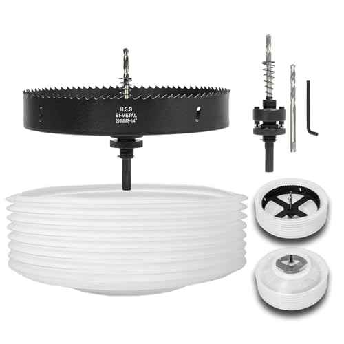 Image of 8-1 /4 Hole Saw for Recessed Lights, 8.25 Inch Hole Cutter with Dust Bowl Catcher for Led Recessed Lighting 8 Inch and Wood Metal Drywall, Bi-Metal Construction, Black
