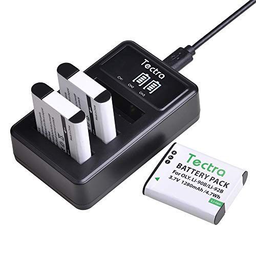 Tectra 3-Pack Li-90B Li-92B DB-110 Battery + Charger for Olympus Tough TG-7, TG-6, TG-5, TG-Tracker, SH-1, SH-2, TG-1 iHS, TG-3, TG-4 and for Ricoh GR III, GR IIIx, WG-6, G900, G900 II, G900SE II by Tectra - Used condition - US$18.37