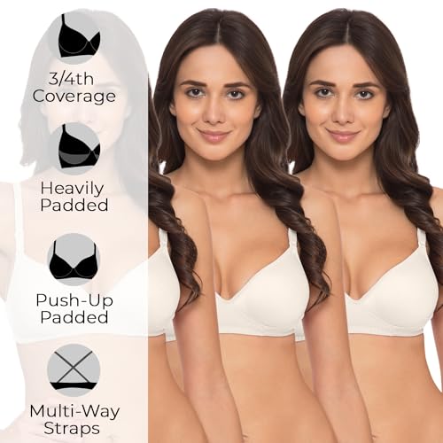 Image of Komli - Heavily Padded Push-Up Bra - Cotton Rich - Balconette - 3 /4th Coverage, Seamless, Wireless, Multiway Straps - T-Shirt Bra