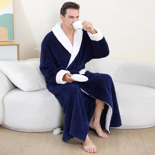 Artfasion Mens Robes Plush Bathrobe: Ultra Soft Flannel Spa Bathrobe, Long Plush V-Neck Robe House Coat with Belt & 2 Pockets 6