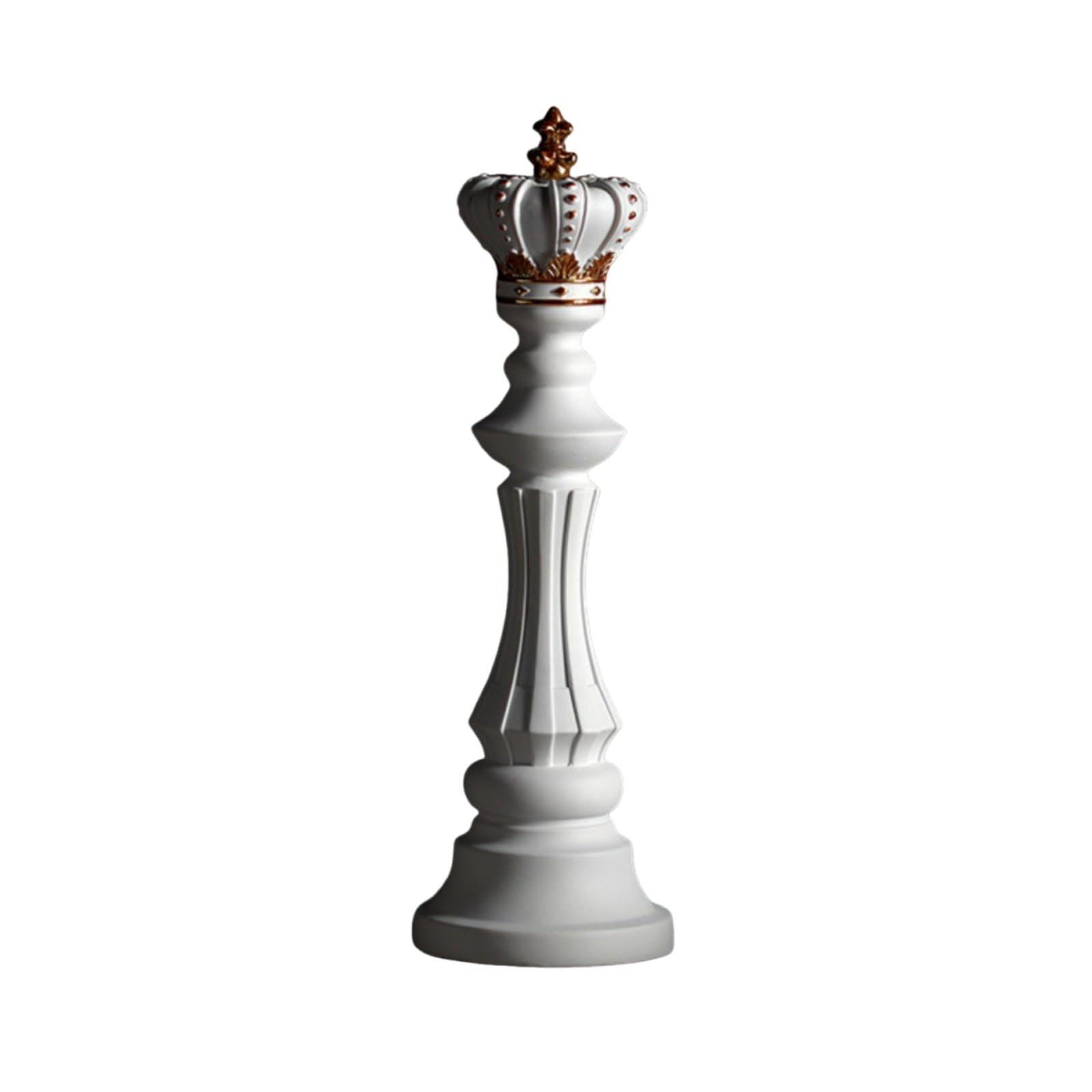 Scacchi Re Statuetta Scultura Ornamento Decorazione Resina Superficie Pregiata Carattere Classico con Dettagli Dorati Adatta per Studio Ufficio, Bianco