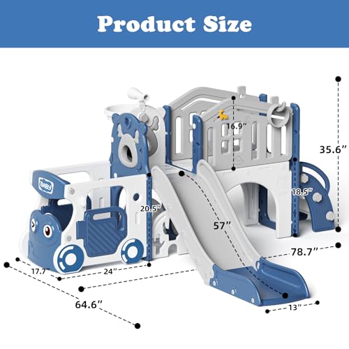 Image of XJD 10 in 1 Toddler Slide, Kids Slide for Toddlers 1-3, Toddler Play Climber Slide Playset with Basketball Hoop and Ball,Toddlers Outdoor Indoor Playground (Blue, Large)