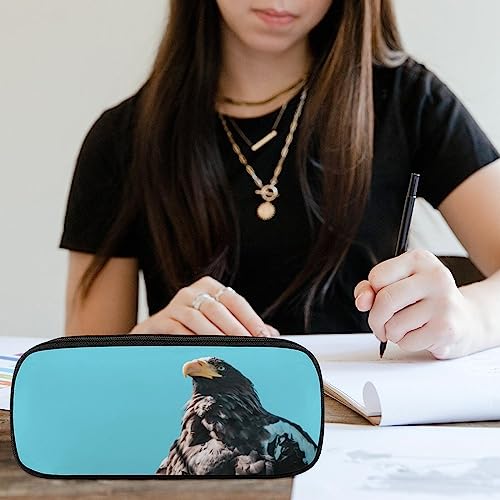 Fionel Eagle Pu Leather Quad Pen Case Zipper Pencil Pouch Holder For Pens Case Office Storage Box Organizer Pen Bag(8×1.5×3.5 In) #TOP4