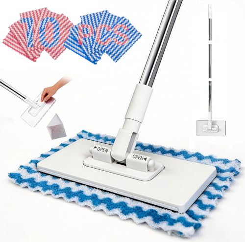 Lazy Snap Grip Mini Mop Clip On, Zero Touch Click Flat Mops, Automatic Easy Cloth Changing Disposable Dust Hands Free Push Pull Mop, Cleaning Tools Floor Wall Window Bathroom Kitchen (10 Cloths)